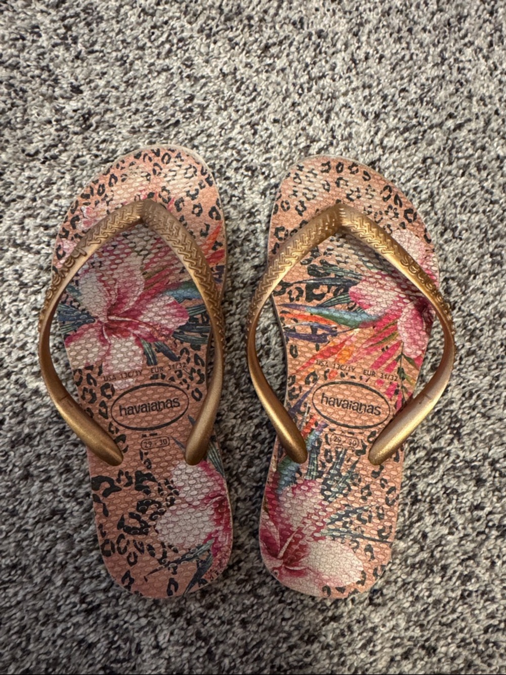Havaianas Pink Floral & Leopard Print Sandals with Gold Straps